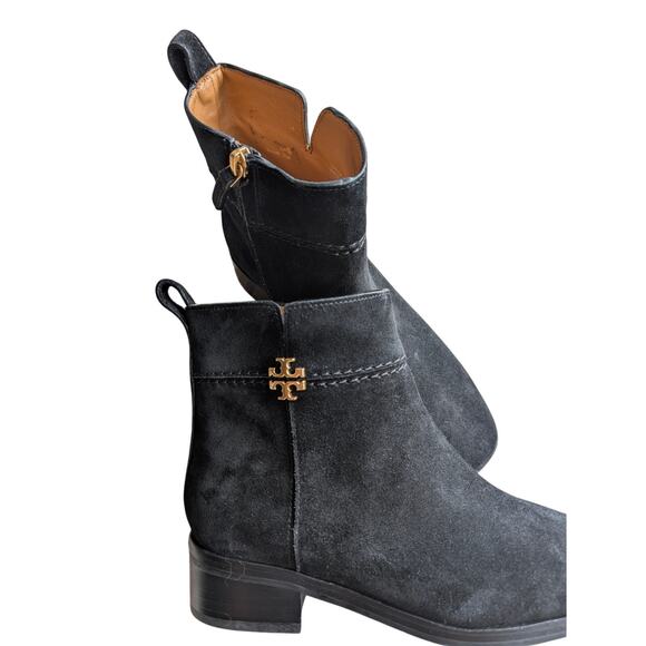 Tory Burch Everly Black Suede Ankle Boots 6 - Picture 3 of 11